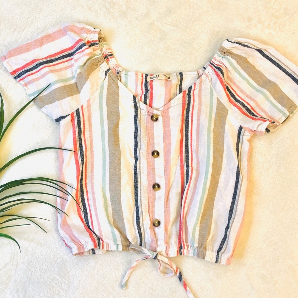 Wallflower Striped Linen Blend Crop Top Medium